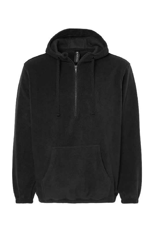 Burnside Mens Polar Fleece 1/4 Zip Hooded Sweatshirt Hoodie - Black - NEW