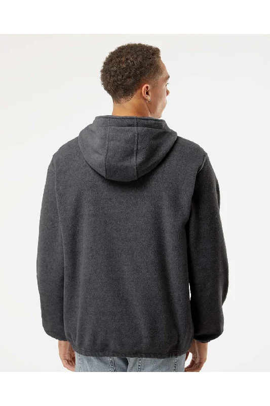 Burnside Mens Polar Fleece 1/4 Zip Hooded Sweatshirt Hoodie - Heather Charcoal Grey - NEW