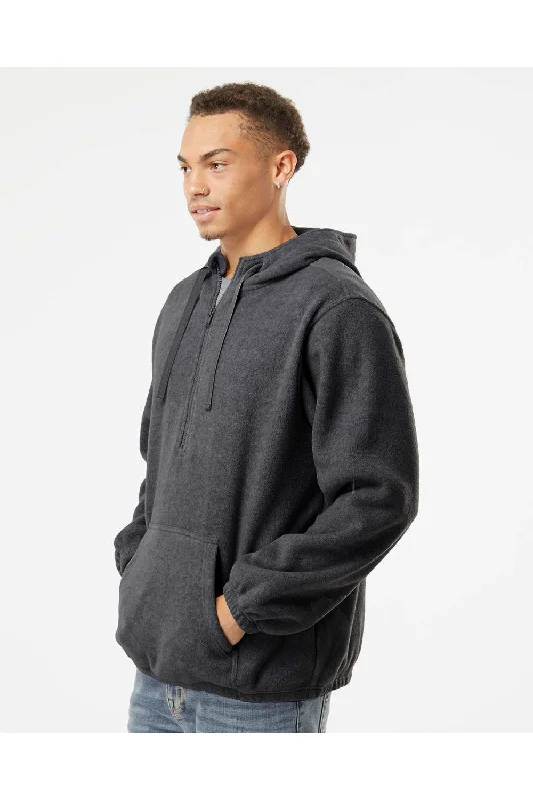 Burnside Mens Polar Fleece 1/4 Zip Hooded Sweatshirt Hoodie - Heather Charcoal Grey - NEW