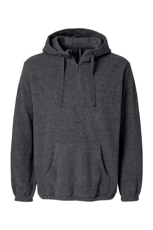 Burnside Mens Polar Fleece 1/4 Zip Hooded Sweatshirt Hoodie - Heather Charcoal Grey - NEW