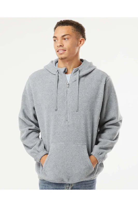 Burnside Mens Polar Fleece 1/4 Zip Hooded Sweatshirt Hoodie - Heather Grey - NEW