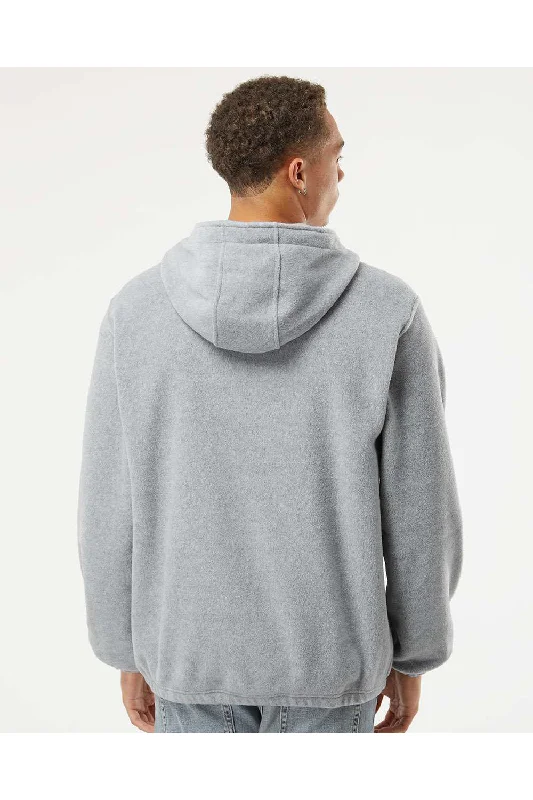 Burnside Mens Polar Fleece 1/4 Zip Hooded Sweatshirt Hoodie - Heather Grey - NEW