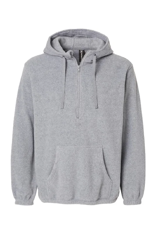 Burnside Mens Polar Fleece 1/4 Zip Hooded Sweatshirt Hoodie - Heather Grey - NEW