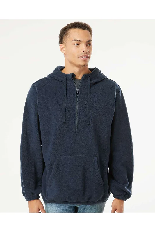 Burnside Mens Polar Fleece 1/4 Zip Hooded Sweatshirt Hoodie - Navy Blue - NEW