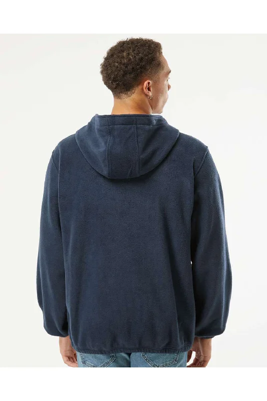 Burnside Mens Polar Fleece 1/4 Zip Hooded Sweatshirt Hoodie - Navy Blue - NEW