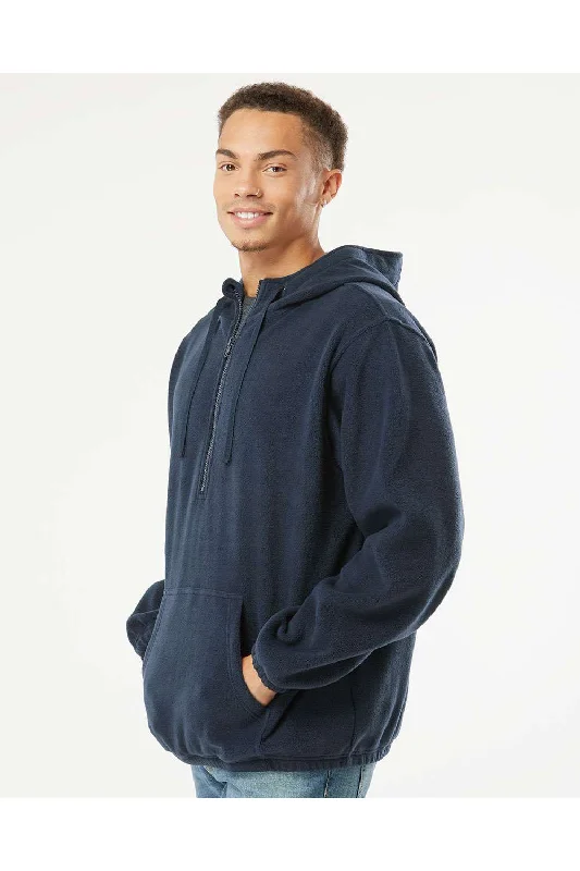 Burnside Mens Polar Fleece 1/4 Zip Hooded Sweatshirt Hoodie - Navy Blue - NEW