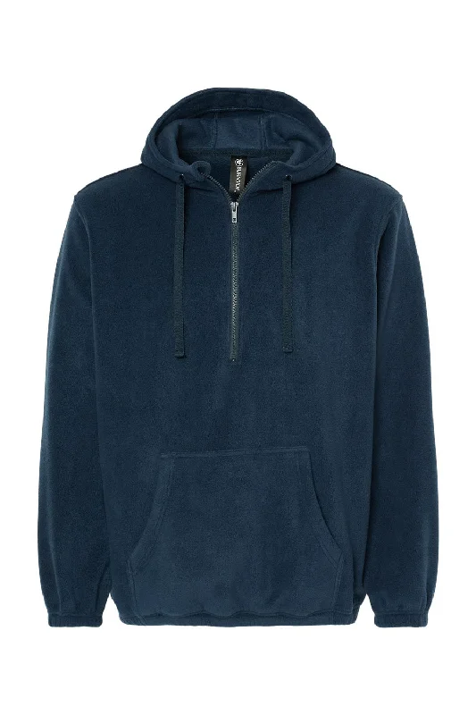 Burnside Mens Polar Fleece 1/4 Zip Hooded Sweatshirt Hoodie - Navy Blue - NEW