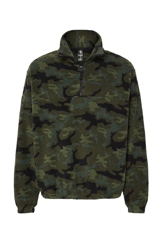 Burnside Mens Polar Fleece 1/4 Zip Sweatshirt - Green Camo - NEW