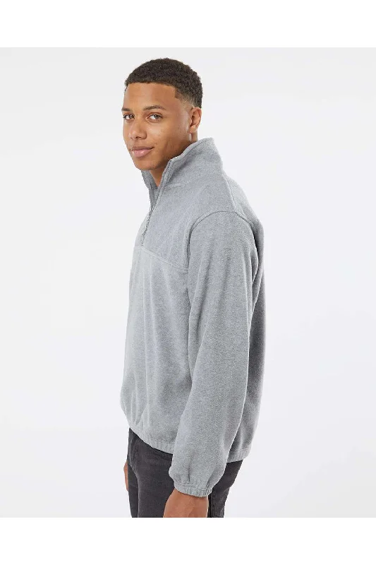 Burnside Mens Polar Fleece 1/4 Zip Sweatshirt - Heather Grey - NEW