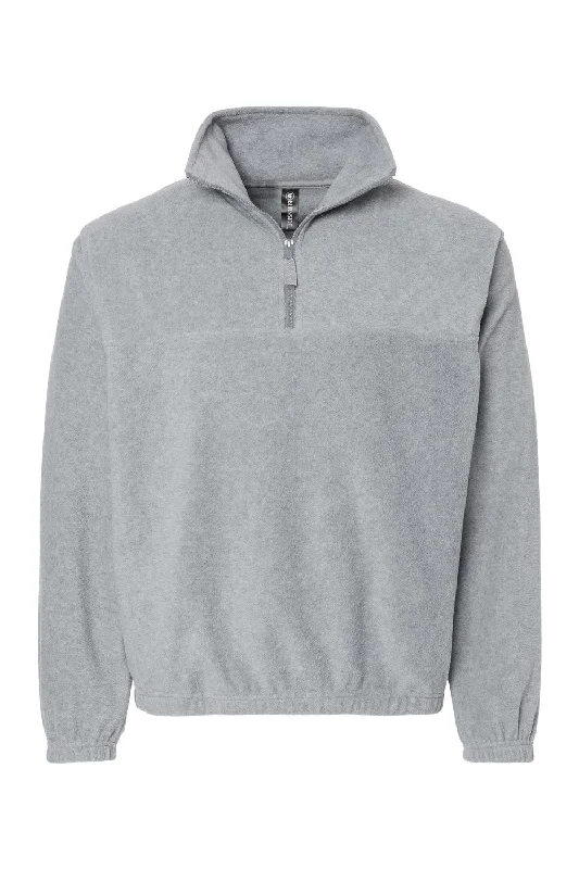 Burnside Mens Polar Fleece 1/4 Zip Sweatshirt - Heather Grey - NEW