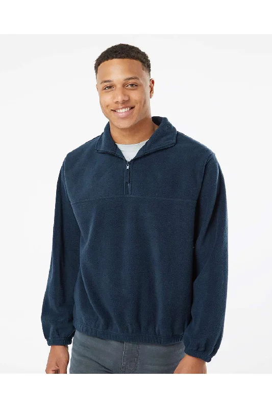 Burnside Mens Polar Fleece 1/4 Zip Sweatshirt - Navy Blue - NEW