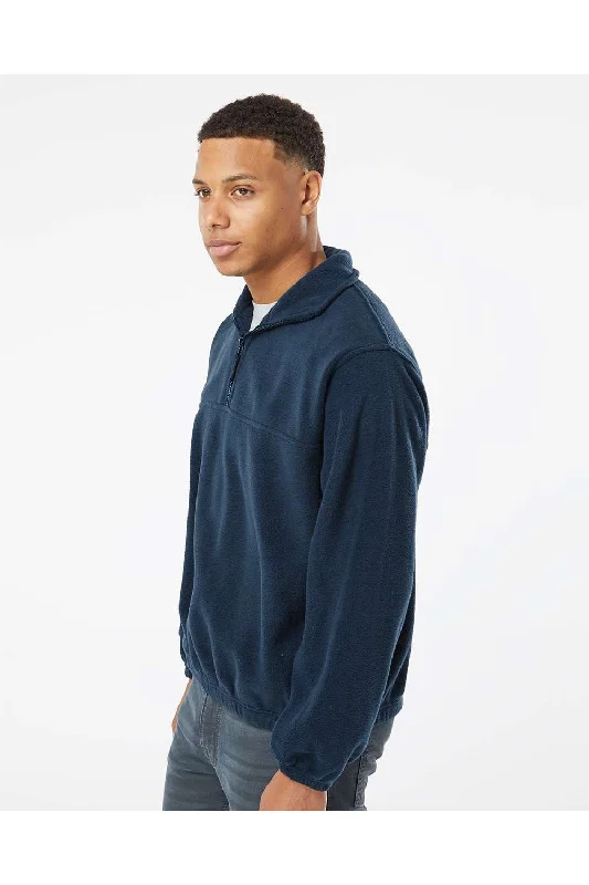 Burnside Mens Polar Fleece 1/4 Zip Sweatshirt - Navy Blue - NEW