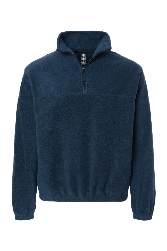 Burnside Mens Polar Fleece 1/4 Zip Sweatshirt - Navy Blue - NEW