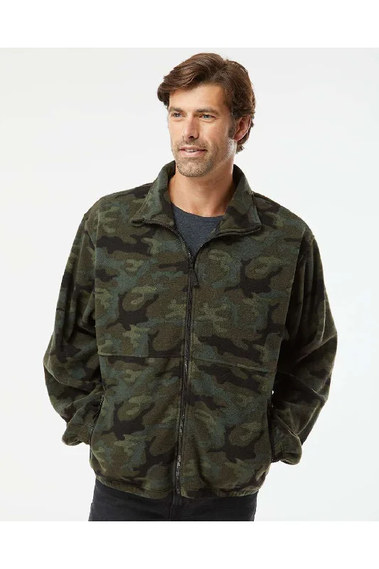 Burnside Mens Polar Fleece Full Zip Sweatshirt - Green Camo - NEW