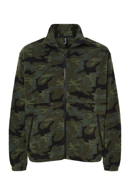 Burnside Mens Polar Fleece Full Zip Sweatshirt - Green Camo - NEW