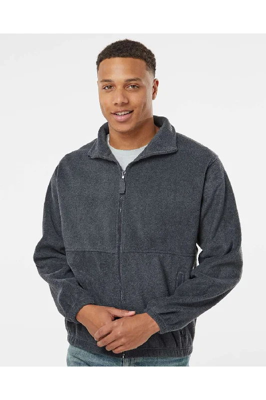 Burnside Mens Polar Fleece Full Zip Sweatshirt - Heather Charcoal Grey - NEW