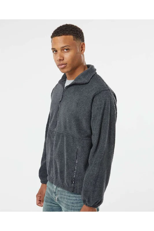 Burnside Mens Polar Fleece Full Zip Sweatshirt - Heather Charcoal Grey - NEW