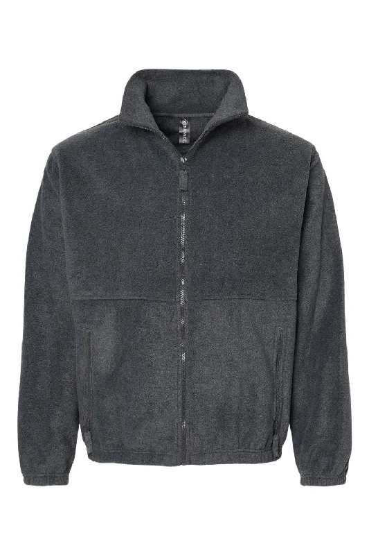 Burnside Mens Polar Fleece Full Zip Sweatshirt - Heather Charcoal Grey - NEW