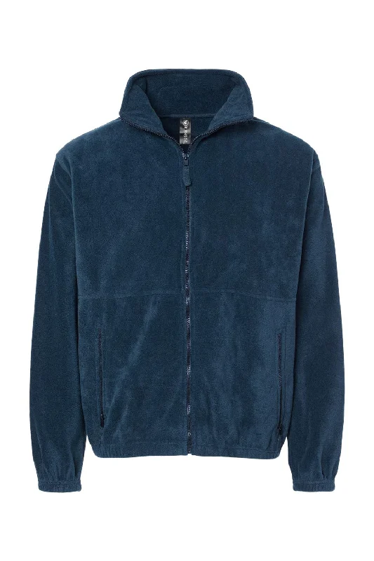 Burnside Mens Polar Fleece Full Zip Sweatshirt - Navy Blue - NEW