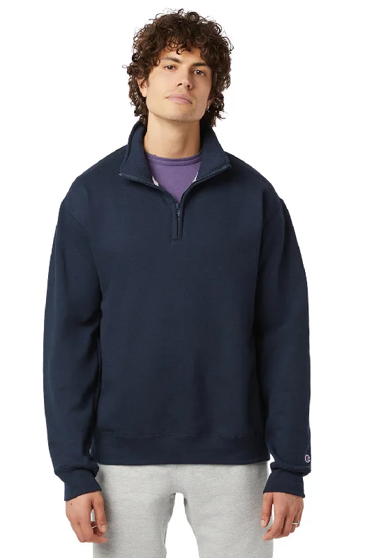 Champion Mens PowerBlend 1/4 Zip Sweatshirt - Navy Blue - NEW