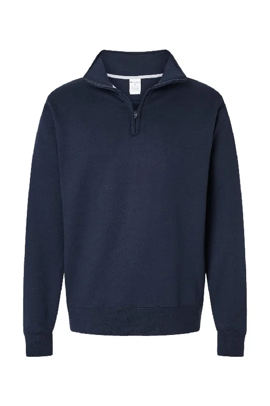 Champion Mens PowerBlend 1/4 Zip Sweatshirt - Navy Blue - NEW