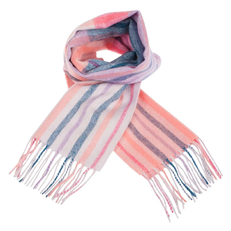 Edinburgh 100% Lambswool Scarf  Barcode Check - Coral/Magenta