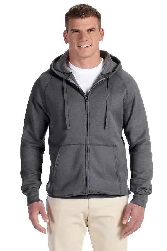 Hanes Mens Nano Fleece Full Zip Hooded Sweatshirt Hoodie - Heather Charcoal Grey - Closeout