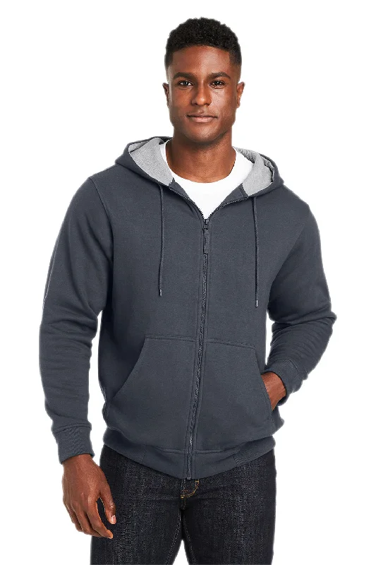 Harriton Mens Climabloc Water Resistant Full Zip Hooded Sweatshirt Hoodie - Dark Charcoal Grey