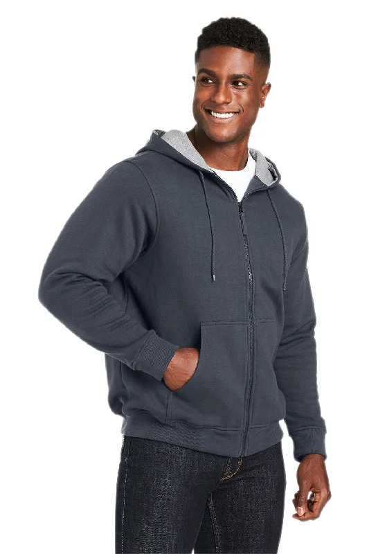 Harriton Mens Climabloc Water Resistant Full Zip Hooded Sweatshirt Hoodie - Dark Charcoal Grey