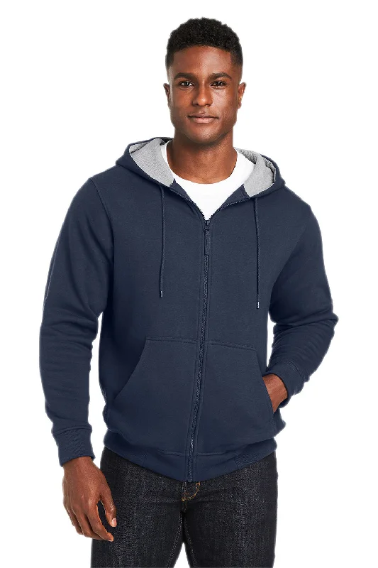 Harriton Mens Climabloc Water Resistant Full Zip Hooded Sweatshirt Hoodie - Dark Navy Blue