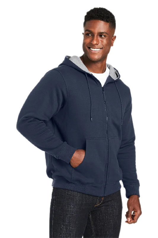 Harriton Mens Climabloc Water Resistant Full Zip Hooded Sweatshirt Hoodie - Dark Navy Blue