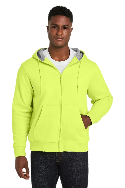 Harriton Mens Climabloc Water Resistant Full Zip Hooded Sweatshirt Hoodie - Safety Yellow