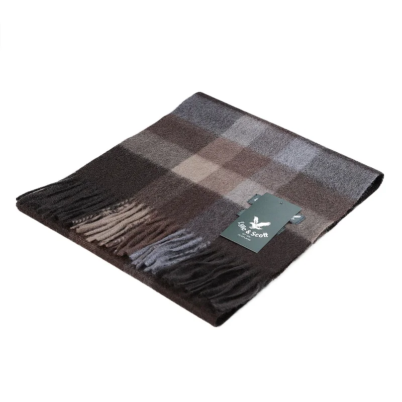 Lyle & Scott 100% Cashmere Scarf Galaxy Check Deep Taupe