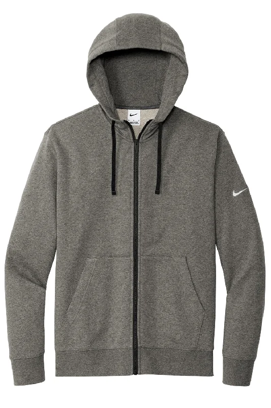 Nike Mens Club Fleece Full Zip Hooded Sweatshirt Hoodie - Heather Charcoal Grey