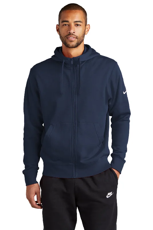 Nike Mens Club Fleece Full Zip Hooded Sweatshirt Hoodie - Midnight Navy Blue