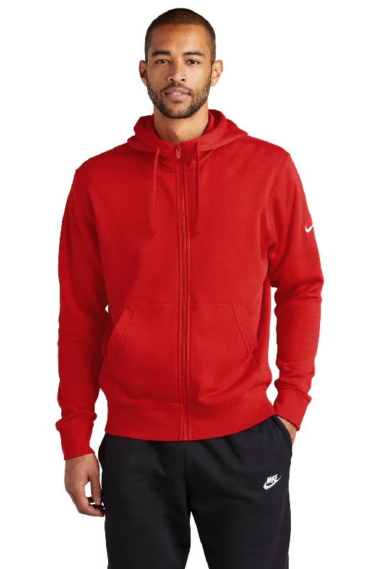 Nike Mens Club Fleece Full Zip Hooded Sweatshirt Hoodie - University Red