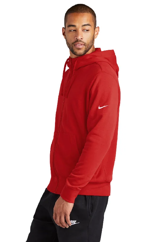 Nike Mens Club Fleece Full Zip Hooded Sweatshirt Hoodie - University Red