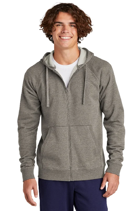 Sport-Tek Mens Drive Fleece Full Zip Hooded Sweatshirt Hoodie - Heather Vintage Grey