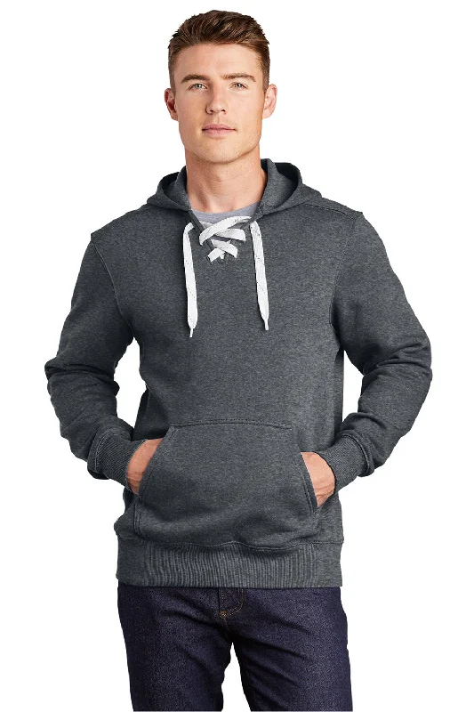 Sport-Tek Mens Lace Up Fleece Hooded Sweatshirt Hoodie - Heather Graphite Grey