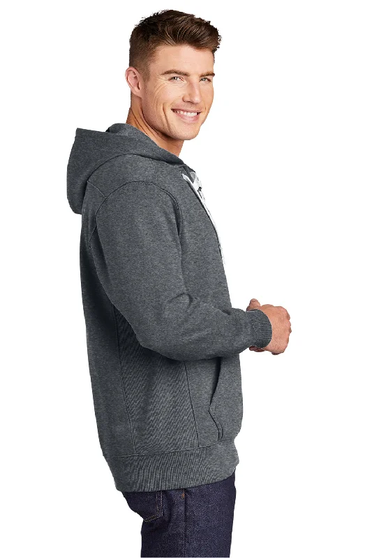 Sport-Tek Mens Lace Up Fleece Hooded Sweatshirt Hoodie - Heather Graphite Grey