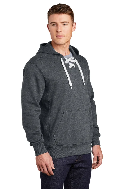 Sport-Tek Mens Lace Up Fleece Hooded Sweatshirt Hoodie - Heather Graphite Grey