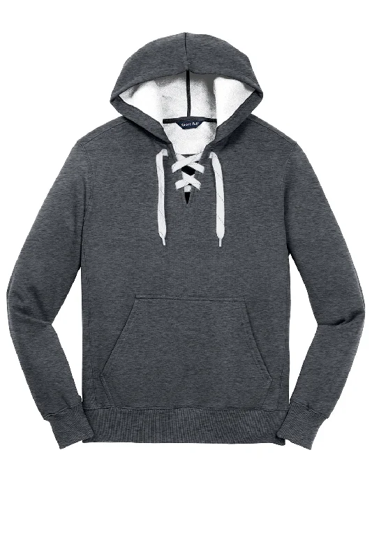 Sport-Tek Mens Lace Up Fleece Hooded Sweatshirt Hoodie - Heather Graphite Grey