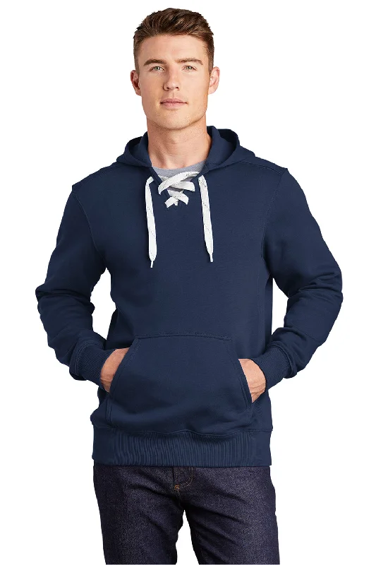 Sport-Tek Mens Lace Up Fleece Hooded Sweatshirt Hoodie - True Navy Blue