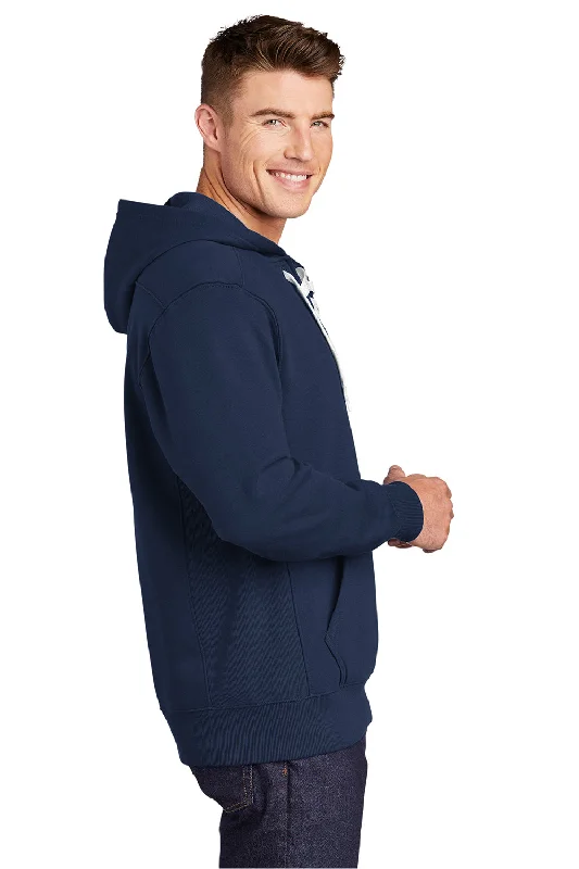 Sport-Tek Mens Lace Up Fleece Hooded Sweatshirt Hoodie - True Navy Blue