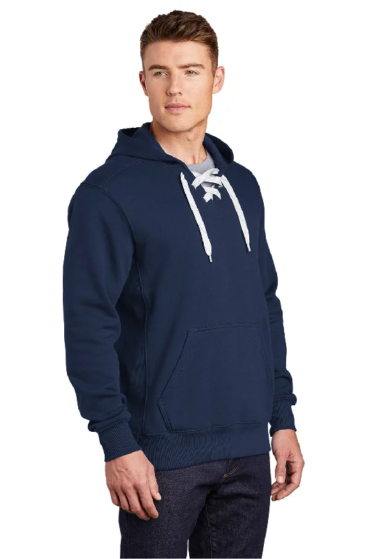 Sport-Tek Mens Lace Up Fleece Hooded Sweatshirt Hoodie - True Navy Blue