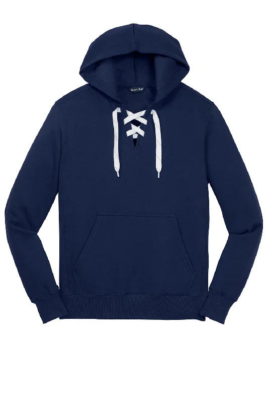 Sport-Tek Mens Lace Up Fleece Hooded Sweatshirt Hoodie - True Navy Blue