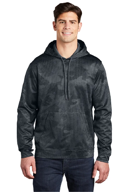 Sport-Tek Mens Sport-Wick CamoHex Moisture Wicking Fleece Hooded Sweatshirt Hoodie - Dark Smoke Grey