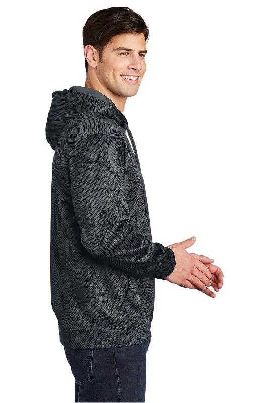 Sport-Tek Mens Sport-Wick CamoHex Moisture Wicking Fleece Hooded Sweatshirt Hoodie - Dark Smoke Grey