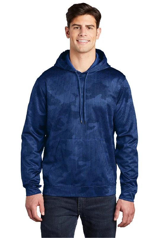 Sport-Tek Mens Sport-Wick CamoHex Moisture Wicking Fleece Hooded Sweatshirt Hoodie - True Royal Blue