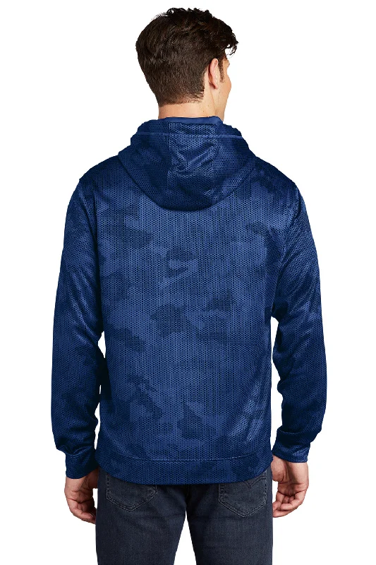 Sport-Tek Mens Sport-Wick CamoHex Moisture Wicking Fleece Hooded Sweatshirt Hoodie - True Royal Blue